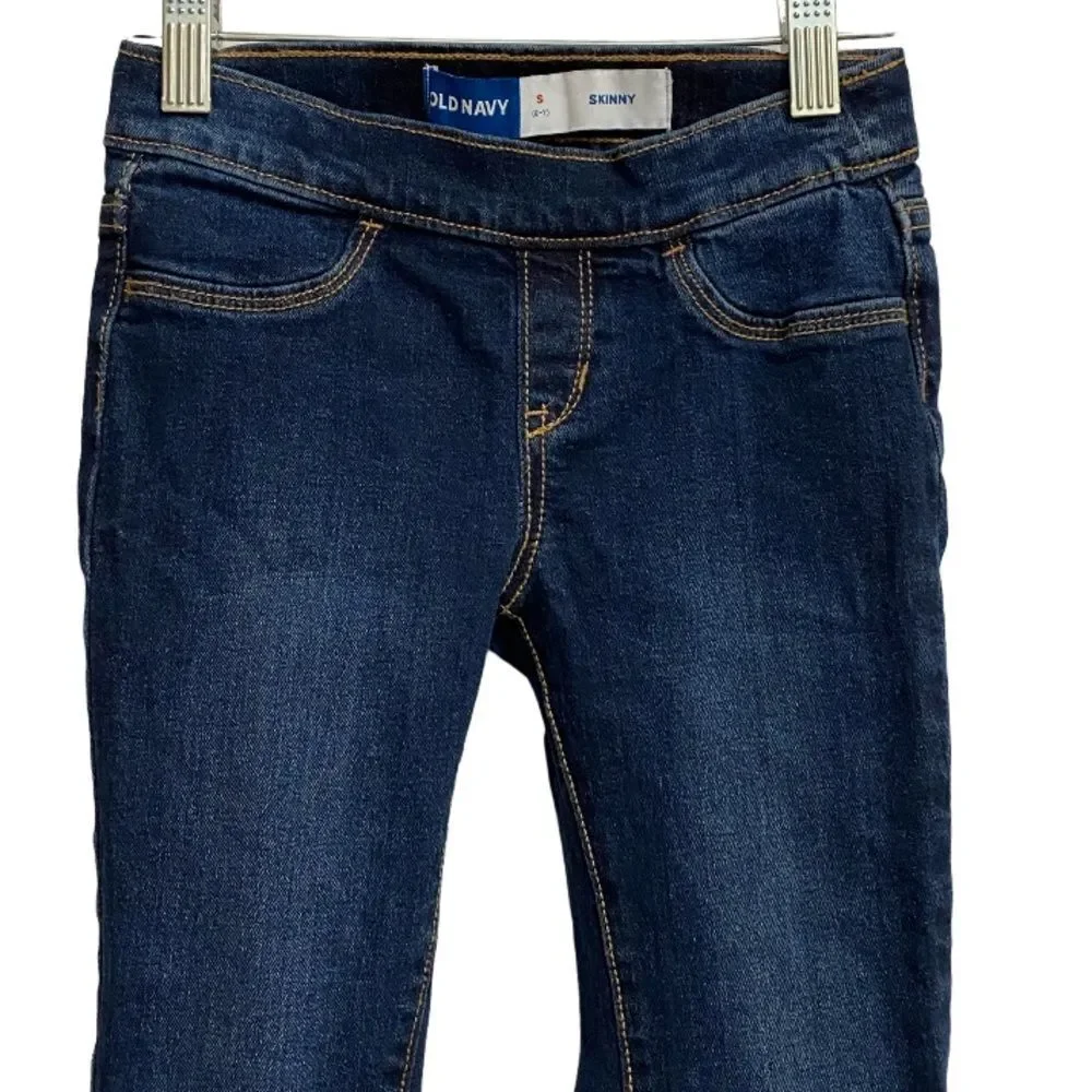 Old Navy Kids Pull-On Skinny Jeans Size S (6-7) Adjustable Waist Dark Wash Denim